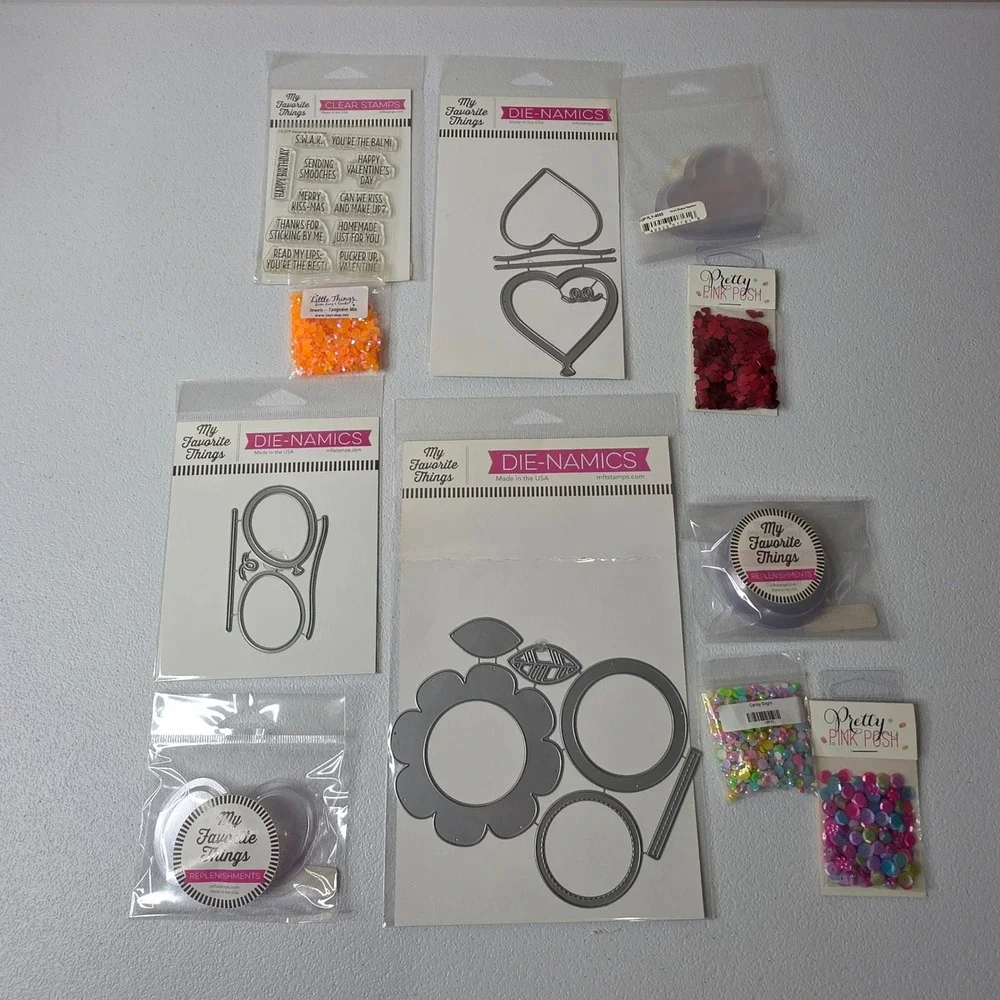 NEW My Favorite Things Die-namics Stamps Sequins Shaker Cards Valentines Balloon